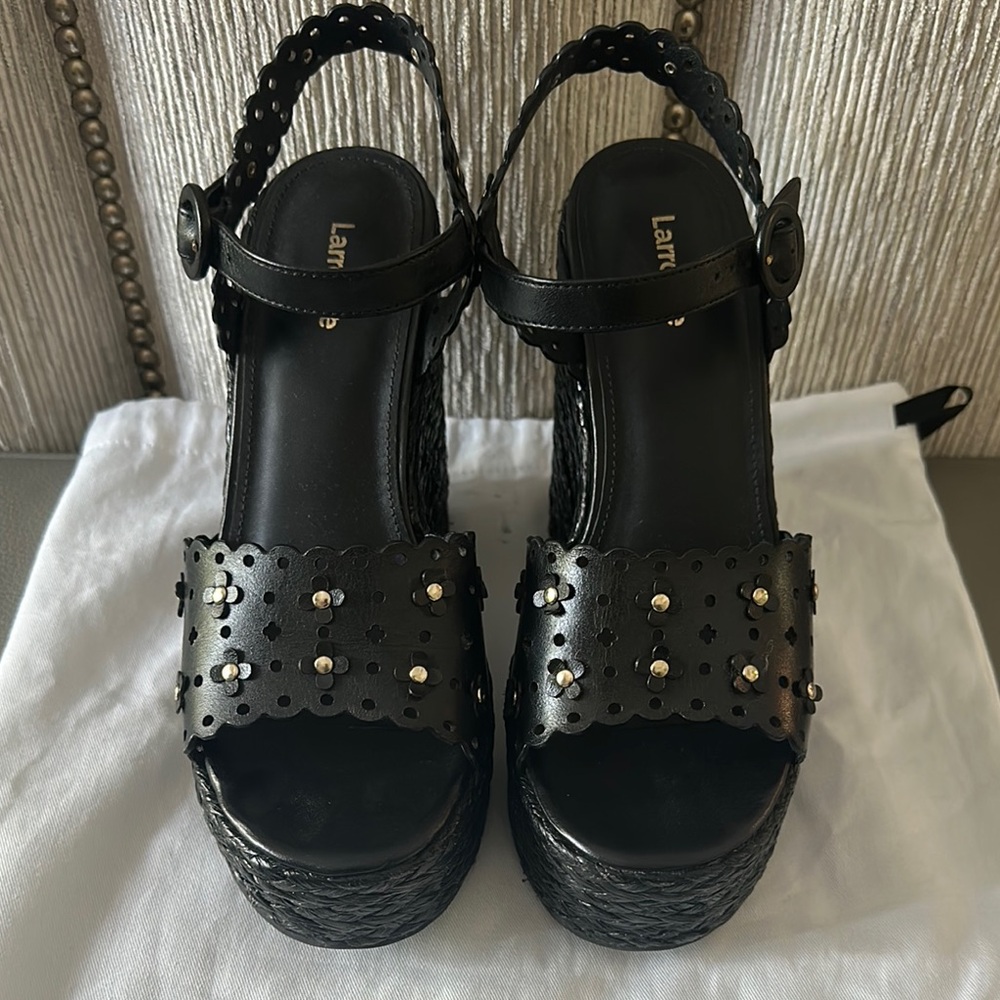 Larroude Black Wedge Sandals 8.5 - Picture 3 of 5